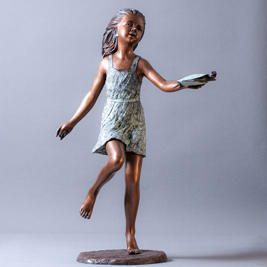 Girl With Turtle Bronze Sculpture