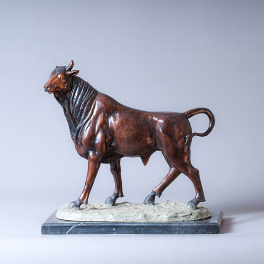 Bison Bronze Sculpture With The Marble Base