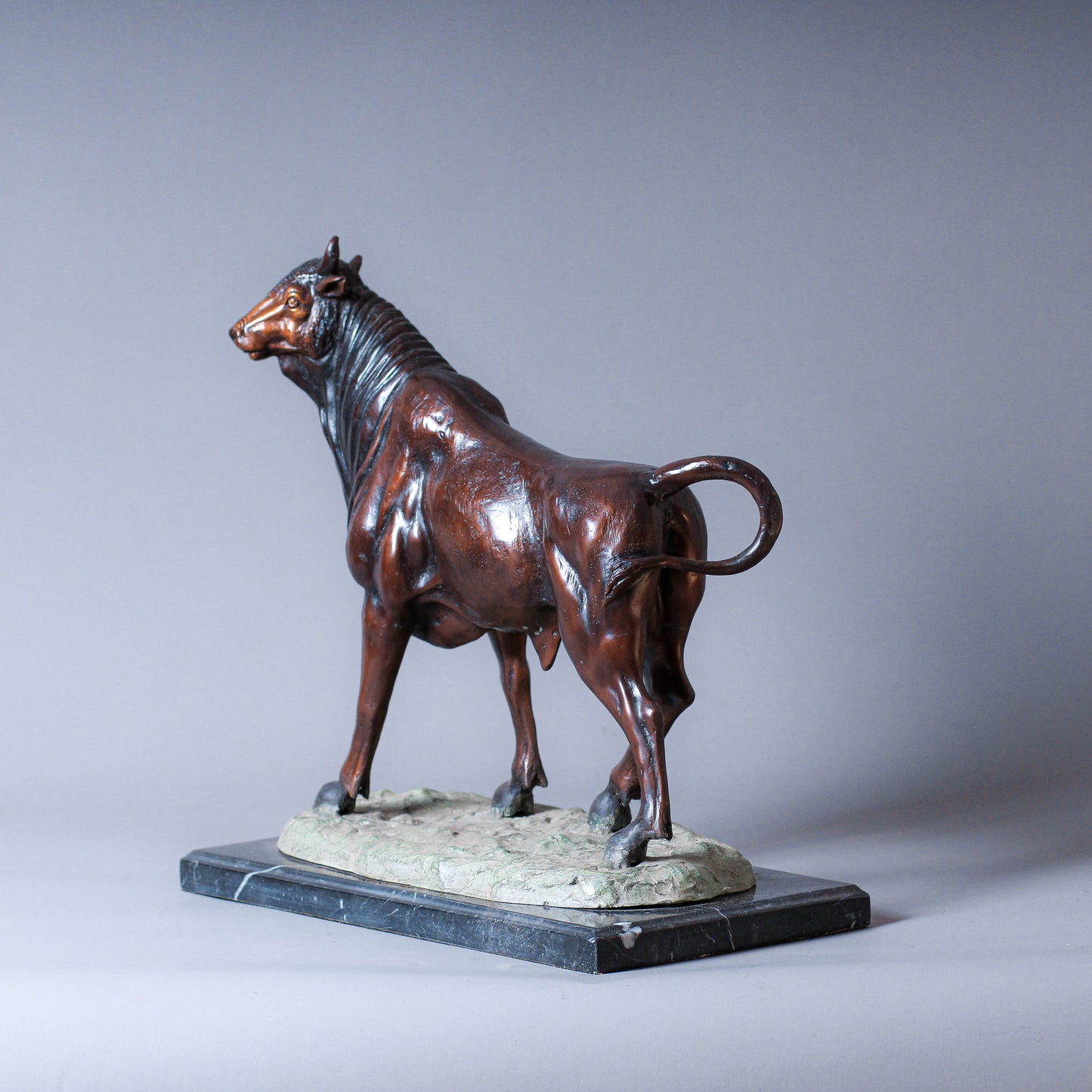 Bison Bronze Sculpture With The Marble Base