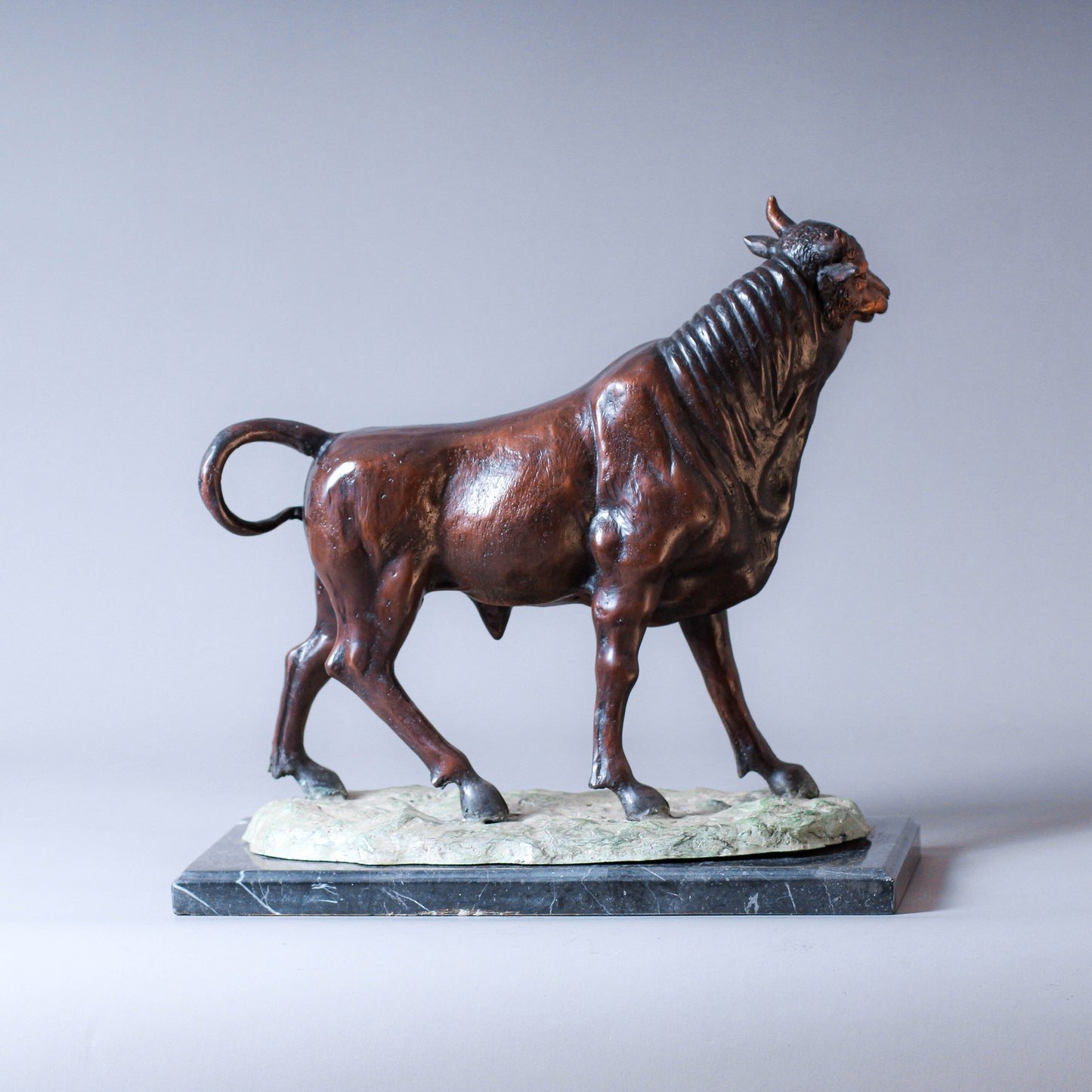 Bison Bronze Sculpture With The Marble Base