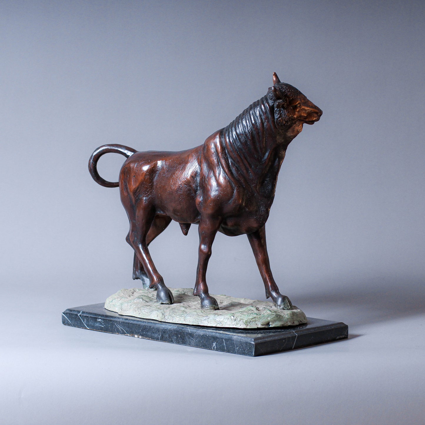 Bison Bronze Sculpture With The Marble Base