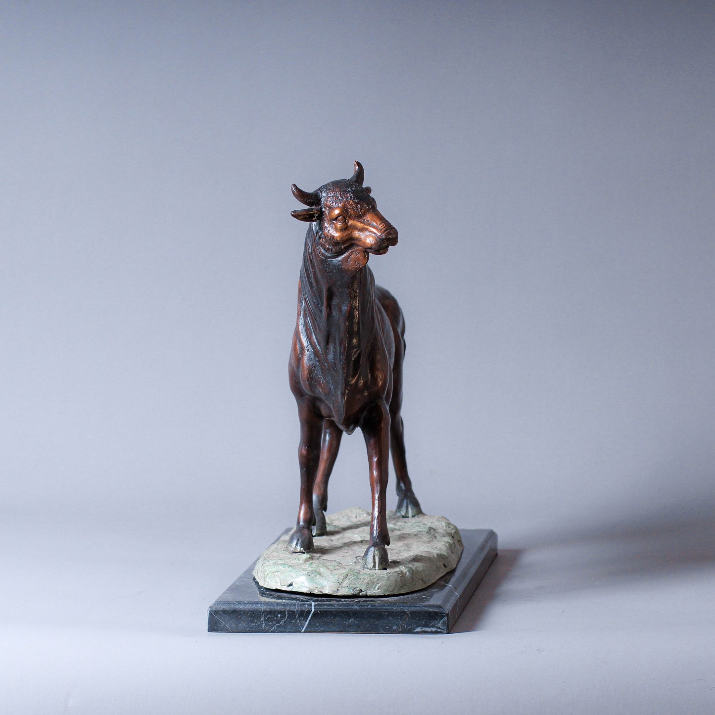 Bison Bronze Sculpture With The Marble Base