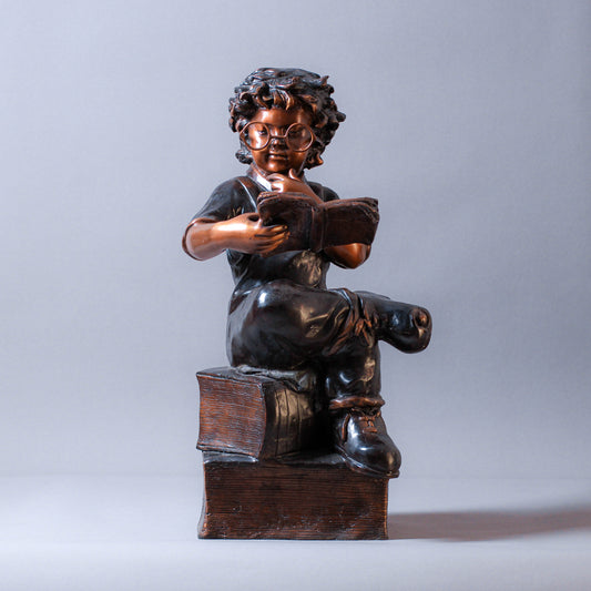 Little Boy Reading A Book Bronze Sculpture