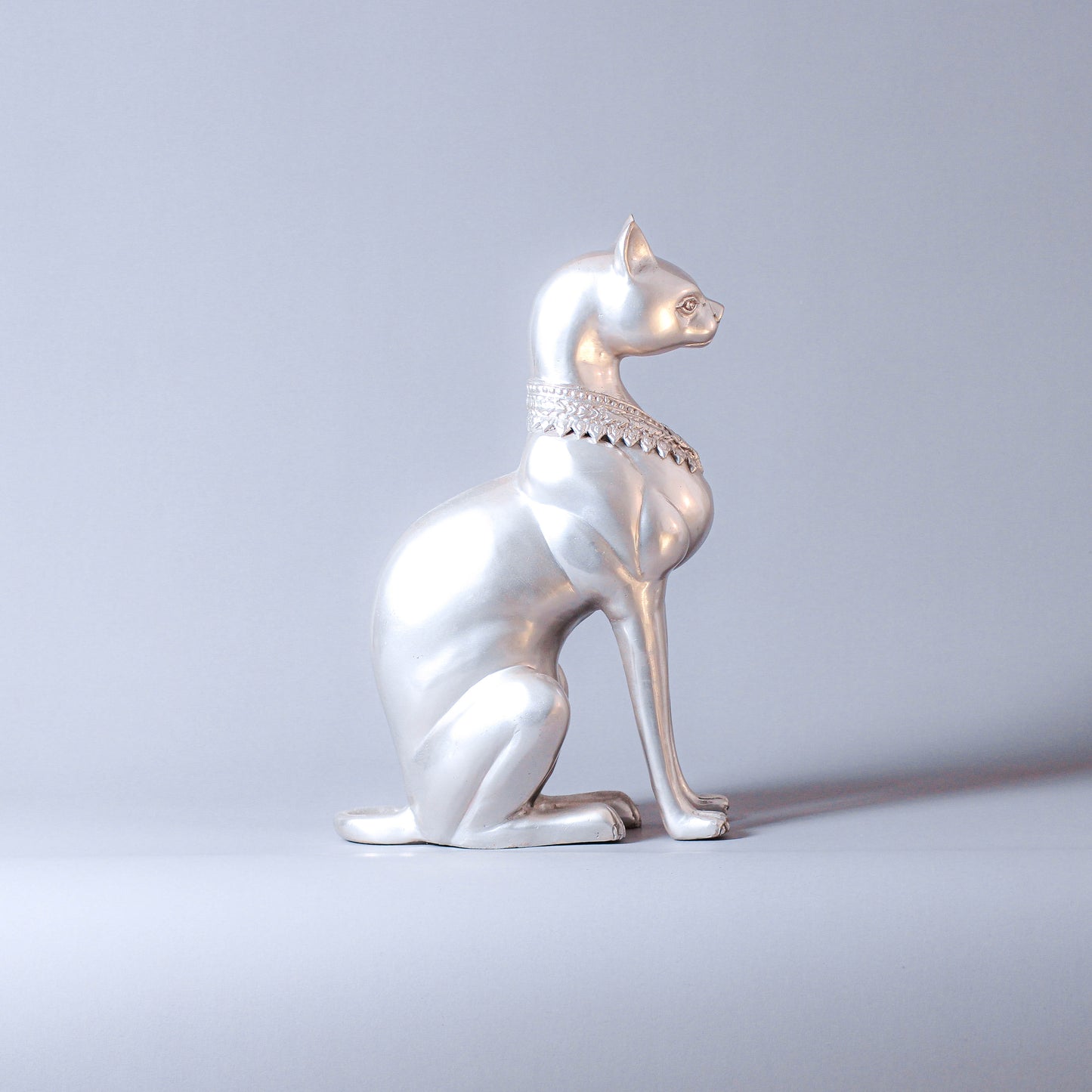 Silver Cat Bronze Sculpture