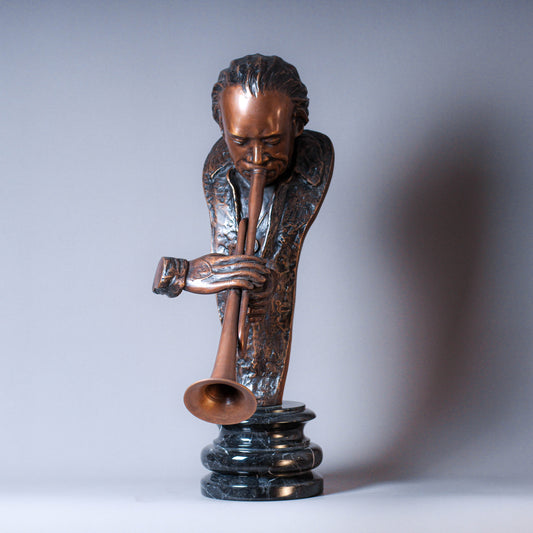 Man Playing Trumpet Bronze Bust