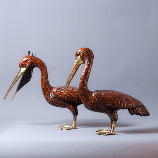 Pair Of Bronze Pelicans Bronze Sculptures