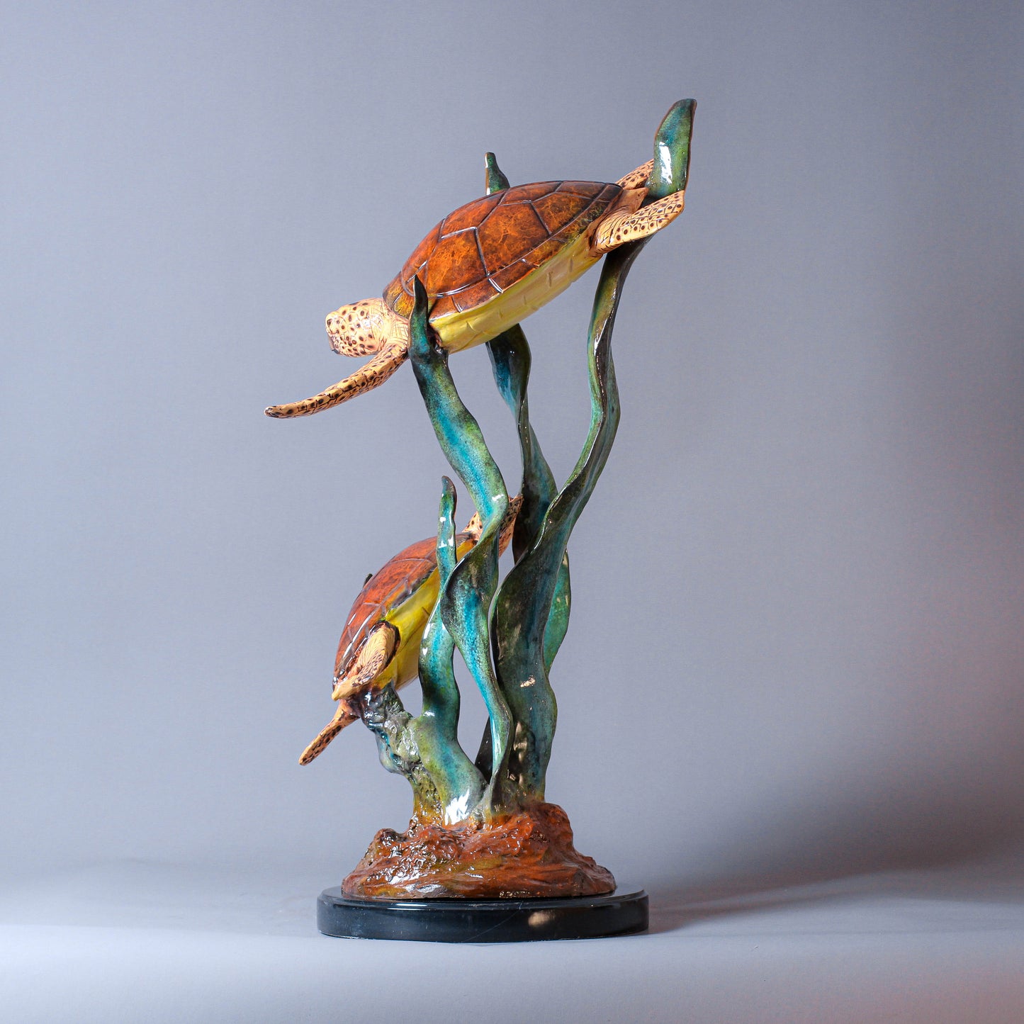 Two Swimming Turtles Bronze Sculpture