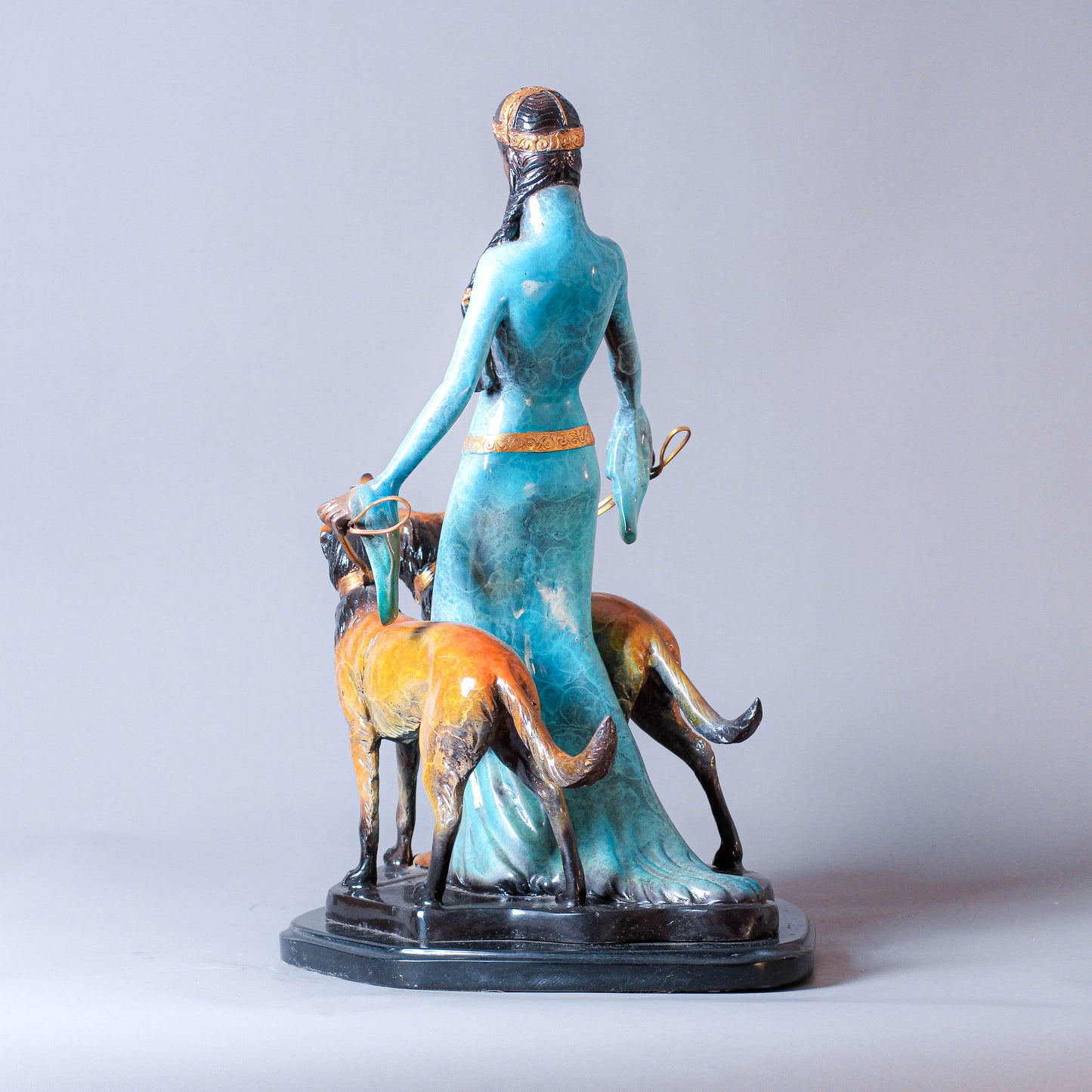 Lady Walking Two Dogs Bronze Sculpture