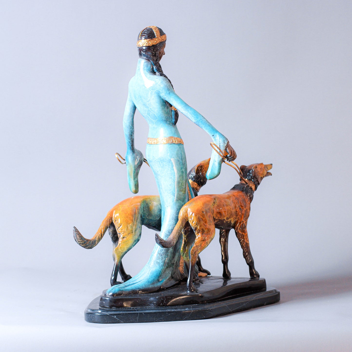 Lady Walking Two Dogs Bronze Sculpture