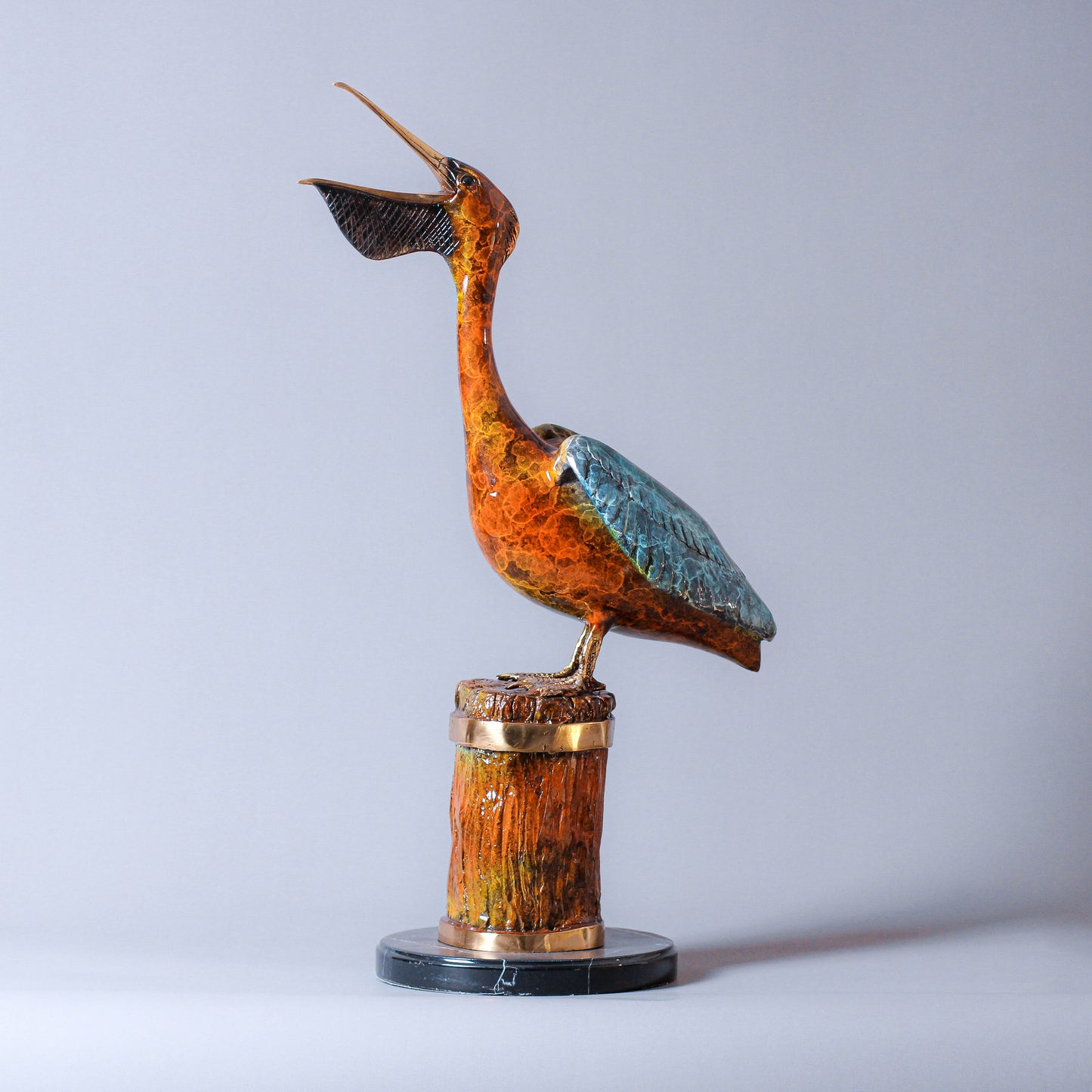 Pelican Bronze Sculpture With Marble Base