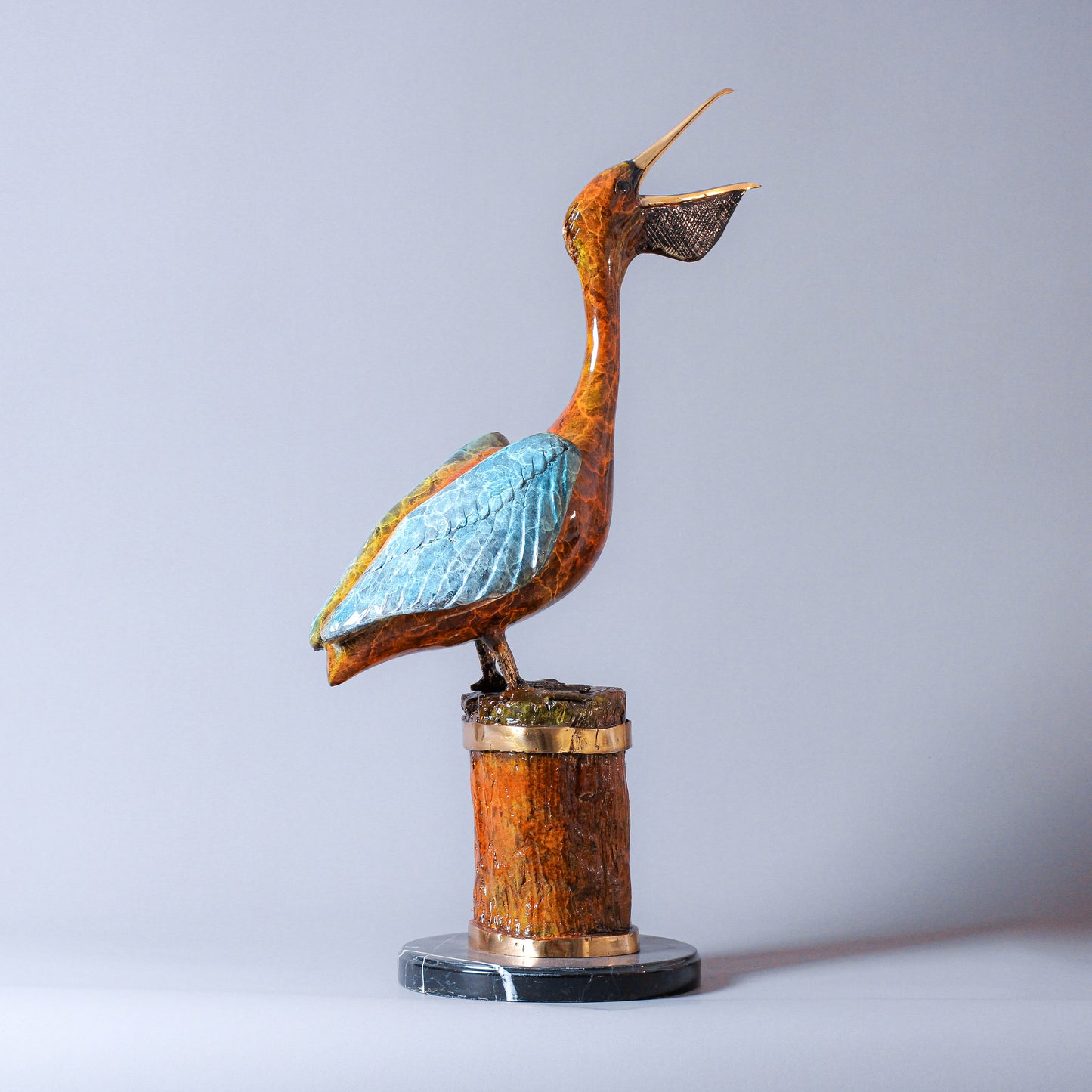 Pelican Bronze Sculpture With Marble Base