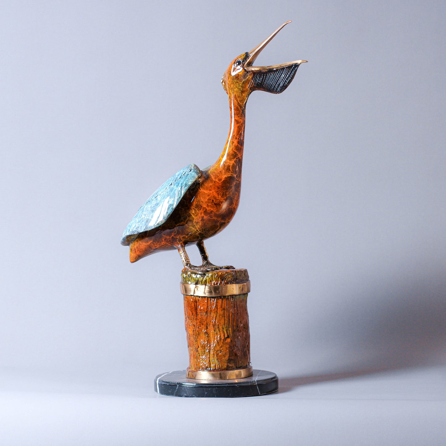 Pelican Bronze Sculpture With Marble Base