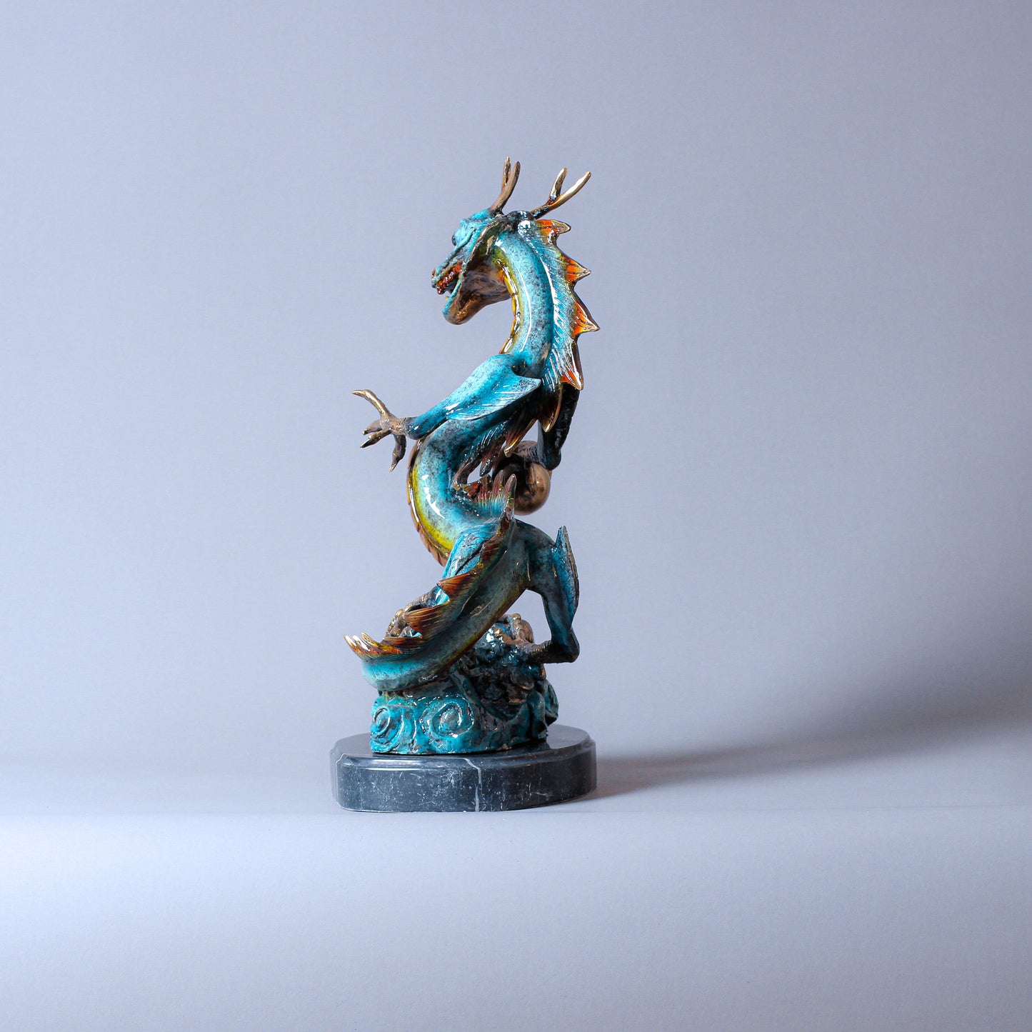 Bronze Dragon Sculpture With Marble Base